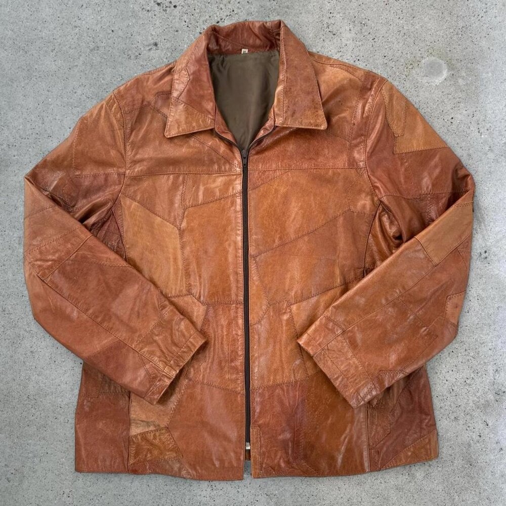 Vintage brown patchwork leather jacket - image 5